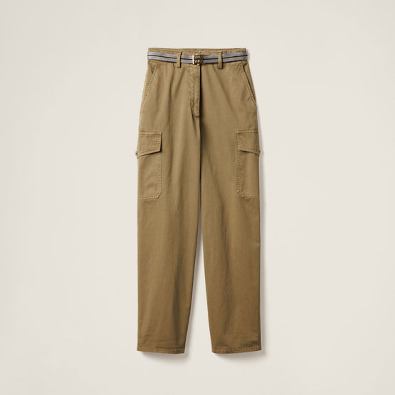 Women Garment-dyed Cotton Satin Pants - Oliva