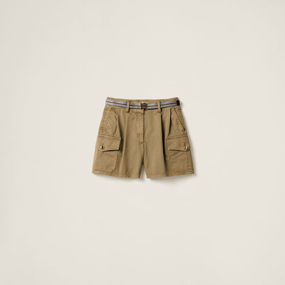 Women Garment-dyed Cotton Satin Shorts - Oliva