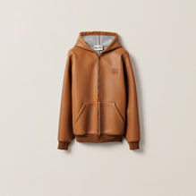 Nappa leather and bonded jersey hoodie jacket