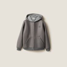 Nappa leather and bonded jersey hoodie jacket