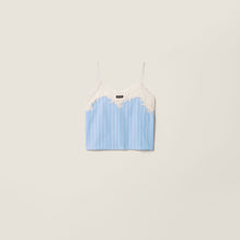 Lace and vertical stripe poplin top
