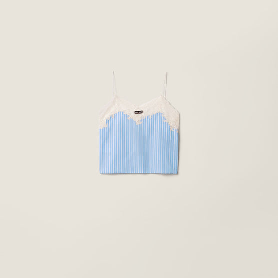 Lace and vertical stripe poplin top