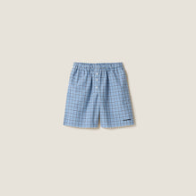 Women Checked Poplin Boxer Shorts - Celeste+blu